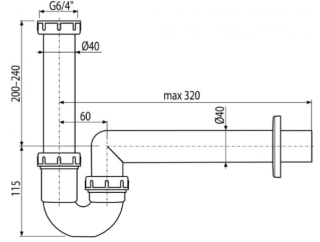 Сифон для мойки AlcaPlast трубчатый с накидной гайкой 6/4" A80-DN40